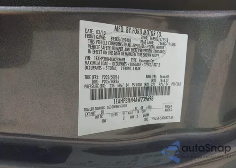 2010 Ford Focus Sel z USA, uszkodzony, nr VIN 1FAHP3HN4AW239698